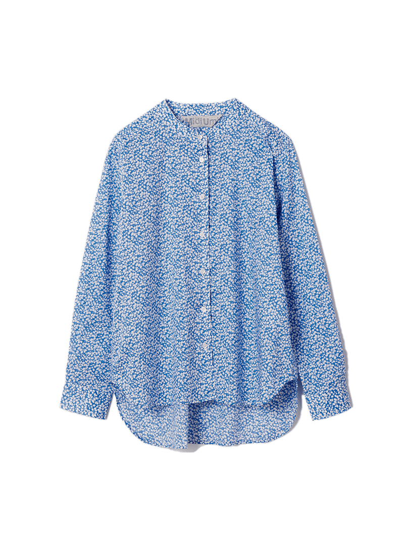 リバティプリントバンドカラーシャツ 小花柄ブルー（color31A）