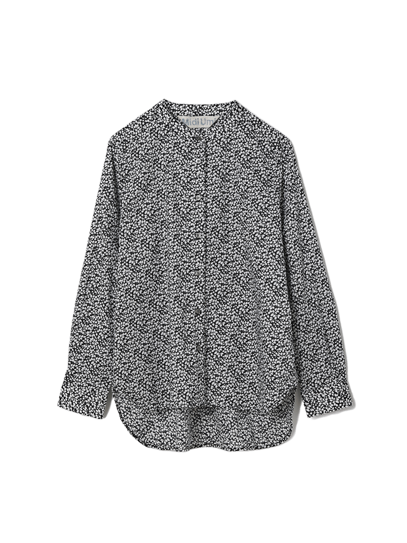 リバティプリントバンドカラーシャツ 小花柄ブラック（color99A）